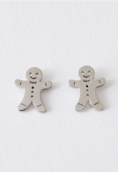 Cute Biscuit Man Earrings in Silver