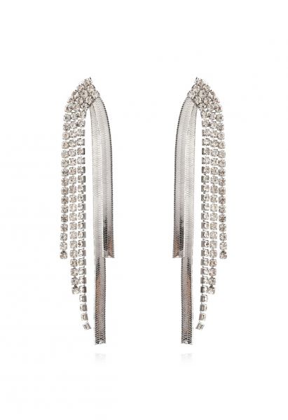 Luxury Diamond Trim Drop Earrings in Silver