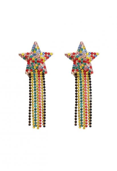 Mix Color Beaded Meteor Tassel Drop Earrings