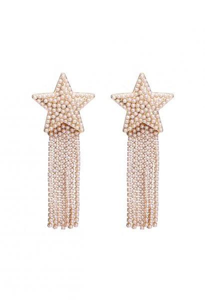 Pearly Meteor Tassel Drop Earrings