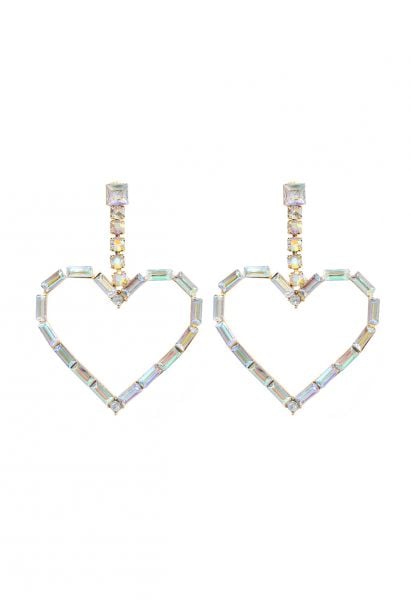 Hollow Heart Glittering Rhinestone Earrings