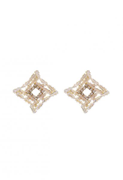 Irregular Hollow Square Shape Diamond Earrings