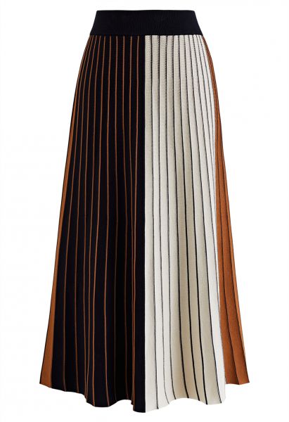 Color Block Pleated Effect Midi Skirt in Caramel