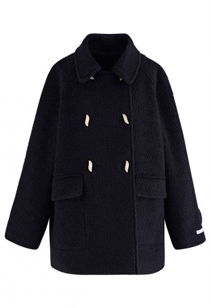 Flap Pocket Wool-Blend Coat in Black