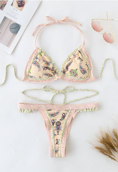 Boho Tie-String Bikini Set in Light Yellow