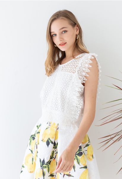 Crochet Lacey Sleeveless Crop Top in White