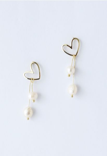 Hollow Heart Pearly Drop Earrings