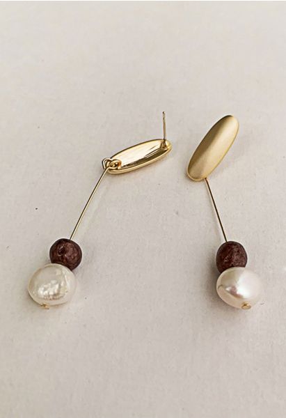 Stone and Pearl Drop Metal Earrings