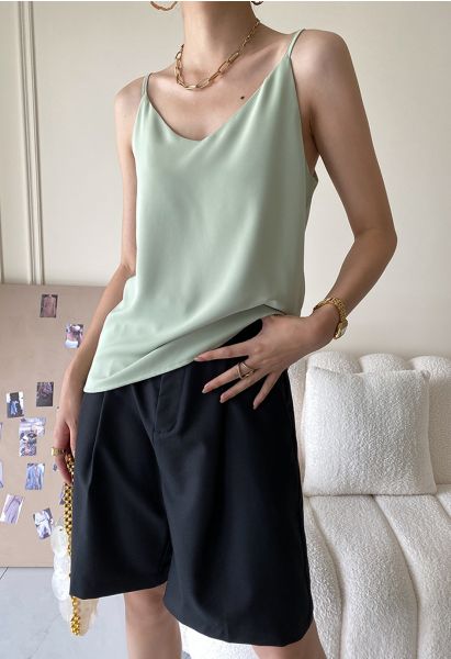 V-Neck Satin Cami Top in Pea Green