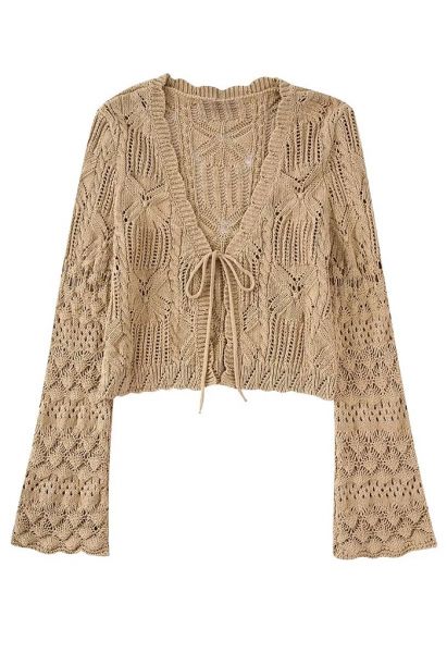 Tie Front Flare Sleeve Crop Cardigan