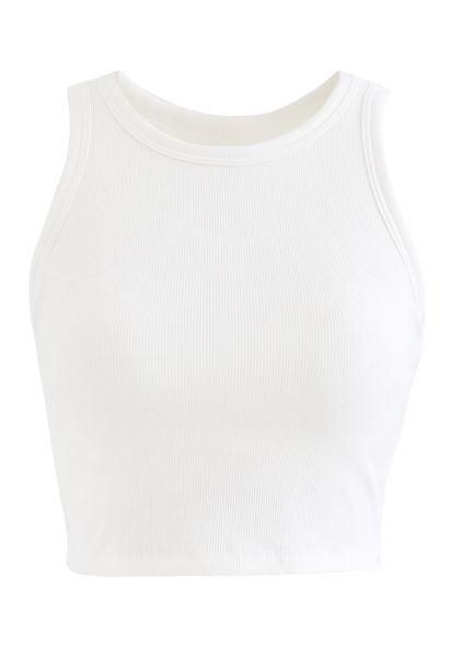Solid Color Ribbed Tank Top in White