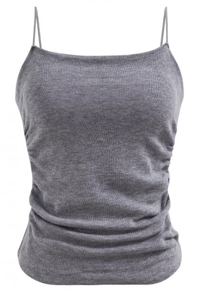Versatile Ruched Knit Cami Top in Grey