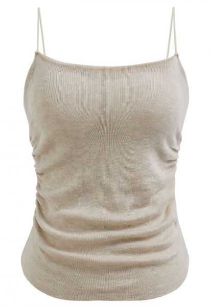 Versatile Ruched Knit Cami Top in Oatmeal
