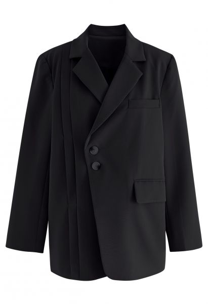 Side Pleat Single-Breasted Blazer in Black