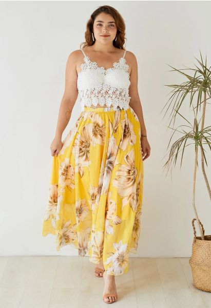 Marvelous Floral Maxi Skirt in Yellow