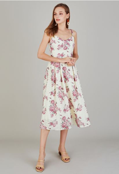 Mauve Floral Embroidered Eyelet Cami Dress