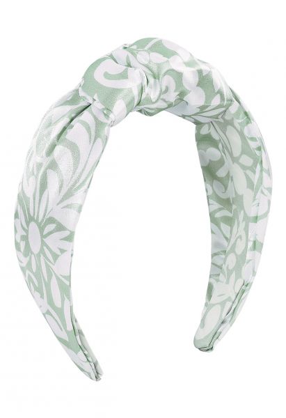 Floral Printed Knotted Headband in Mint