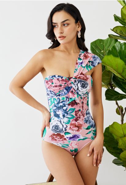 Sweet Knot Floral One-Shoulder One-Piece Swimsuit