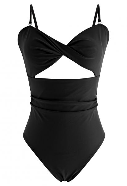 Twisted Front Cutout Swimsuit in Black