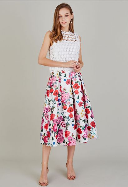 Blossom Bliss Jacquard Pleated Midi Skirt