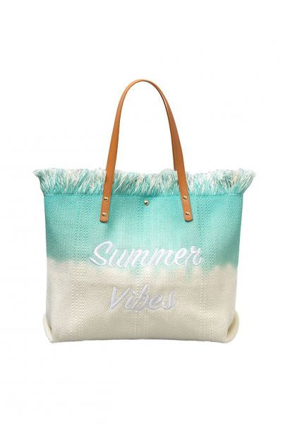 Summer Vibes Two-Tone Canvas Tote Bag in Mint