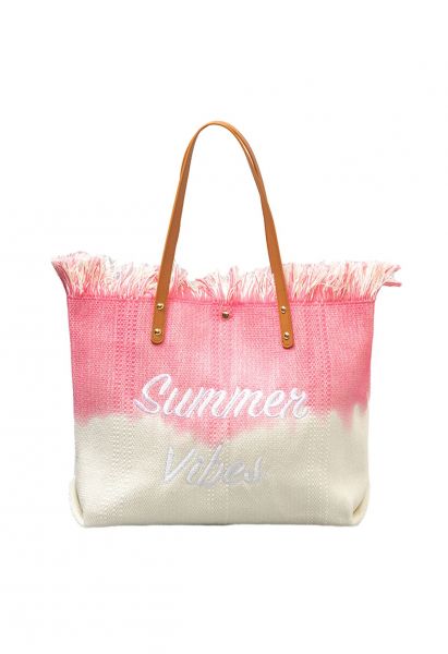 Summer Vibes Two-Tone Canvas Tote Bag in Pink