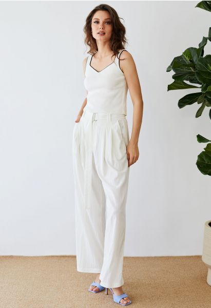 Drape Belt Side Pocket Straight-Leg Pants in White