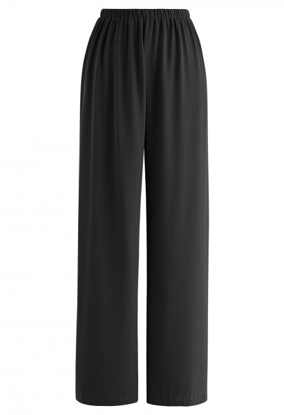 Smooth Satin Pull-On Pants in Black