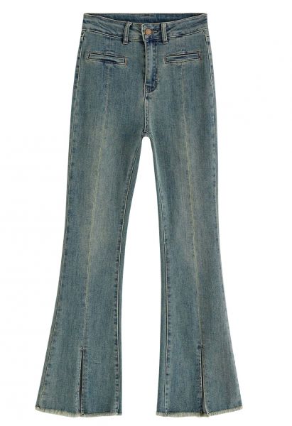 Welt Pocket Slit Frayed Hem Jeans