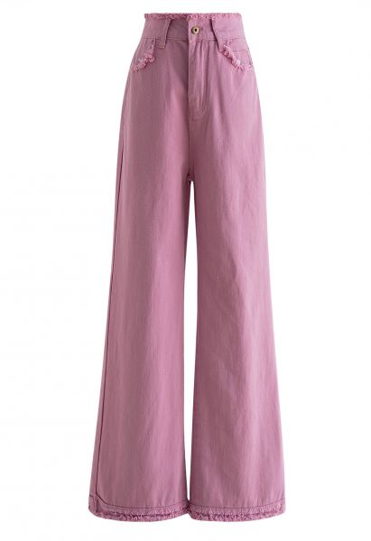 Frayed Edge Straight-Leg Jeans in Pink