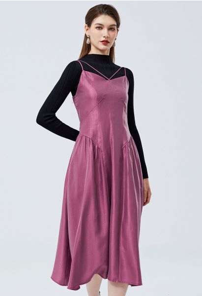 Glossy Double Strings Cami Dress in Violet