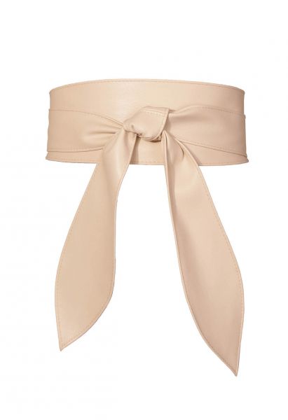 Faux Leather Tie Knot Corset Belt in Cream