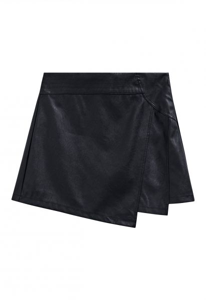 Irregular Hem Faux Leather Mini Skirt in Black