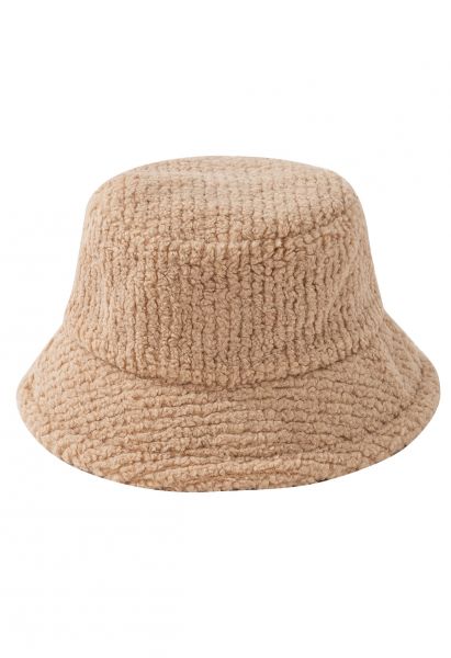 Solid Color Fuzzy Bucket Hat in Khaki