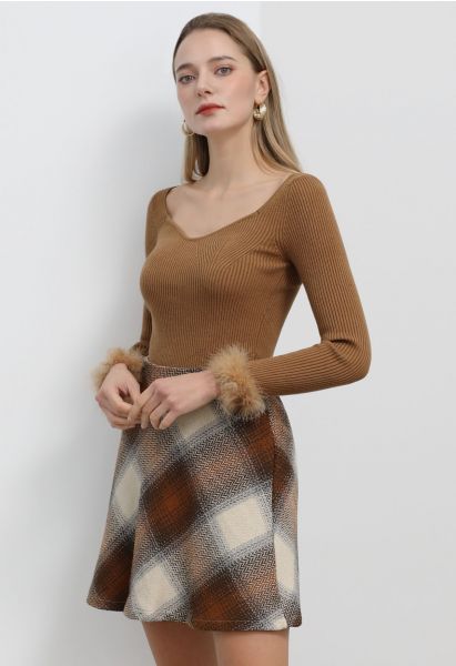 Exquisite Plaid Pattern Wool-Blend Mini Skirt