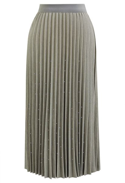 Gleaming Pleated Midi Skirt in Sage