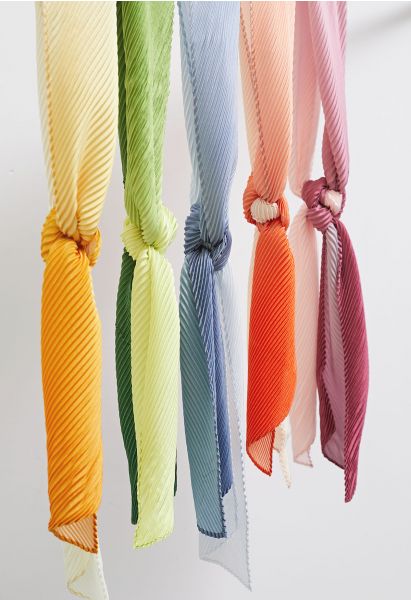 Silk Feeling Gradient Pleated Ribbon Scarf