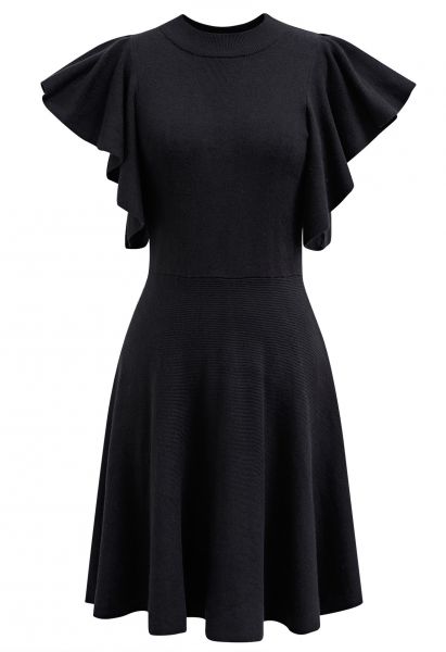 Butterfly Sleeves Knit Frilling Dress