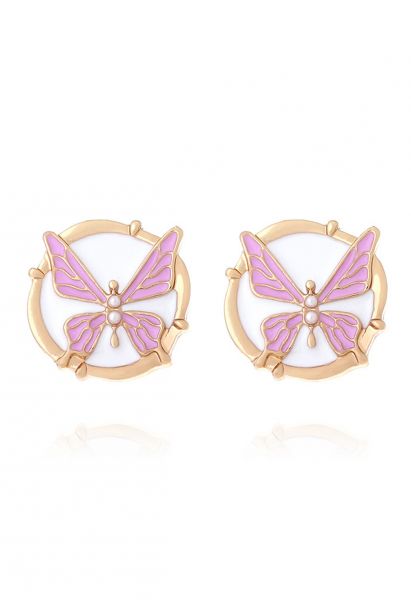 Metal Butterfly Oil Spilling Earrings in Lilac