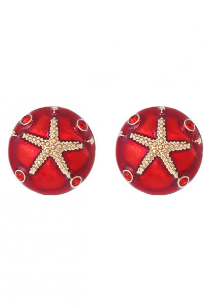 Rounded Starfish Oil Spill Earrings in Red