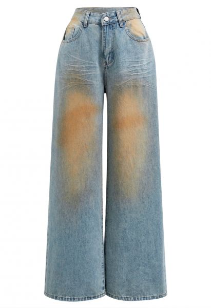 Dirty-Dye Design Straight-Leg Jeans