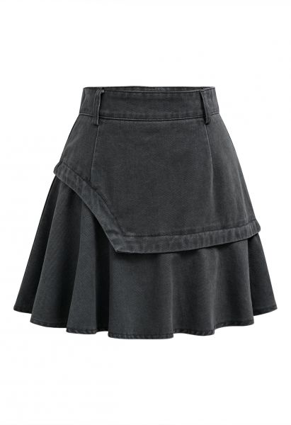 Distinctive Design Flare Denim Mini Skirt in Smoke