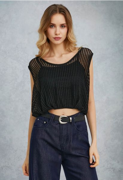 Hollow Out Sleeveless Crop Top in Black