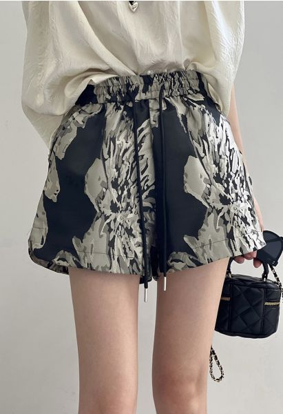 Floral Jacquard Drawstring Waist Shorts 