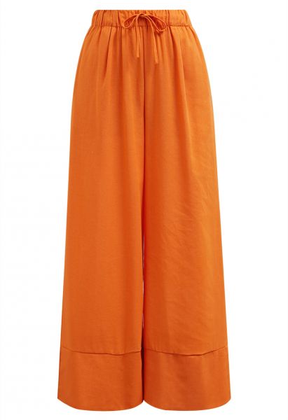 Comfort Linen-Blend Palazzo Pants in Orange