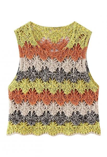 Multicolor Openwork Crochet Sleeveless Crop Top 