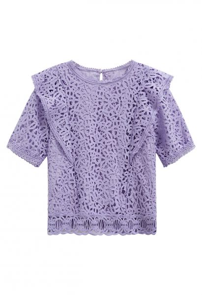 Crew Neck Guipure Lace Top in Lilac