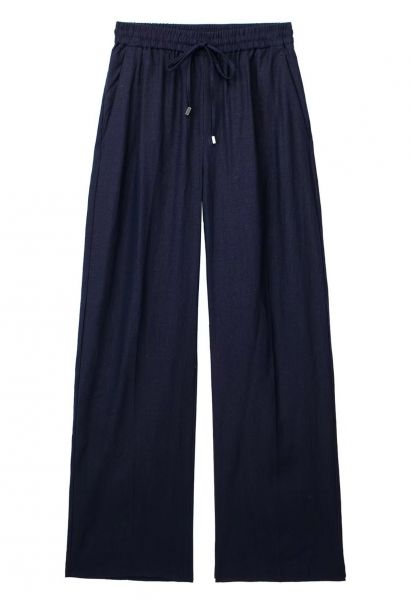 Breezy Cotton Straight-Leg Pants in Navy