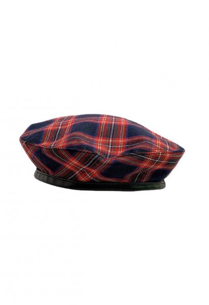 British Style Plaid Beret in Navy