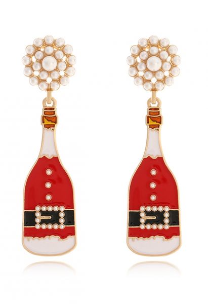 Pearl Champagne Bottle Enamel Earrings